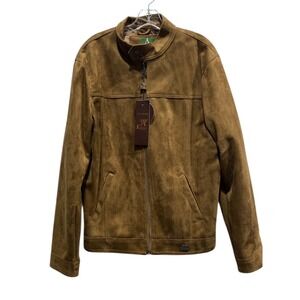 NWT Emporio Collezioni Mens Suede Bomber Jacket Brown Full Zip Made Italy sz M